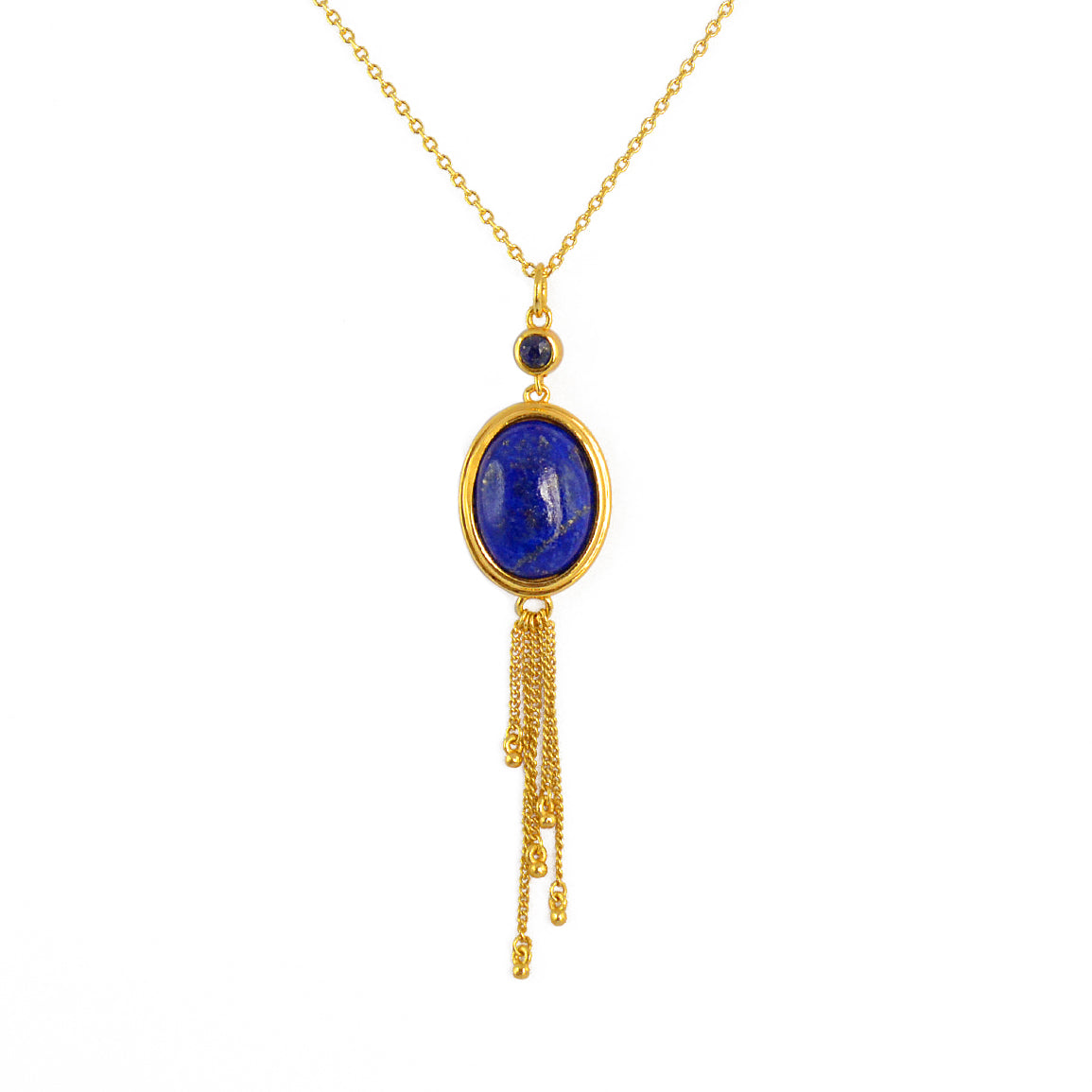 Collier doré pierre cabochon et chainettes - LAPIS -