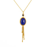 Collier doré pierre cabochon et chainettes - LAPIS -