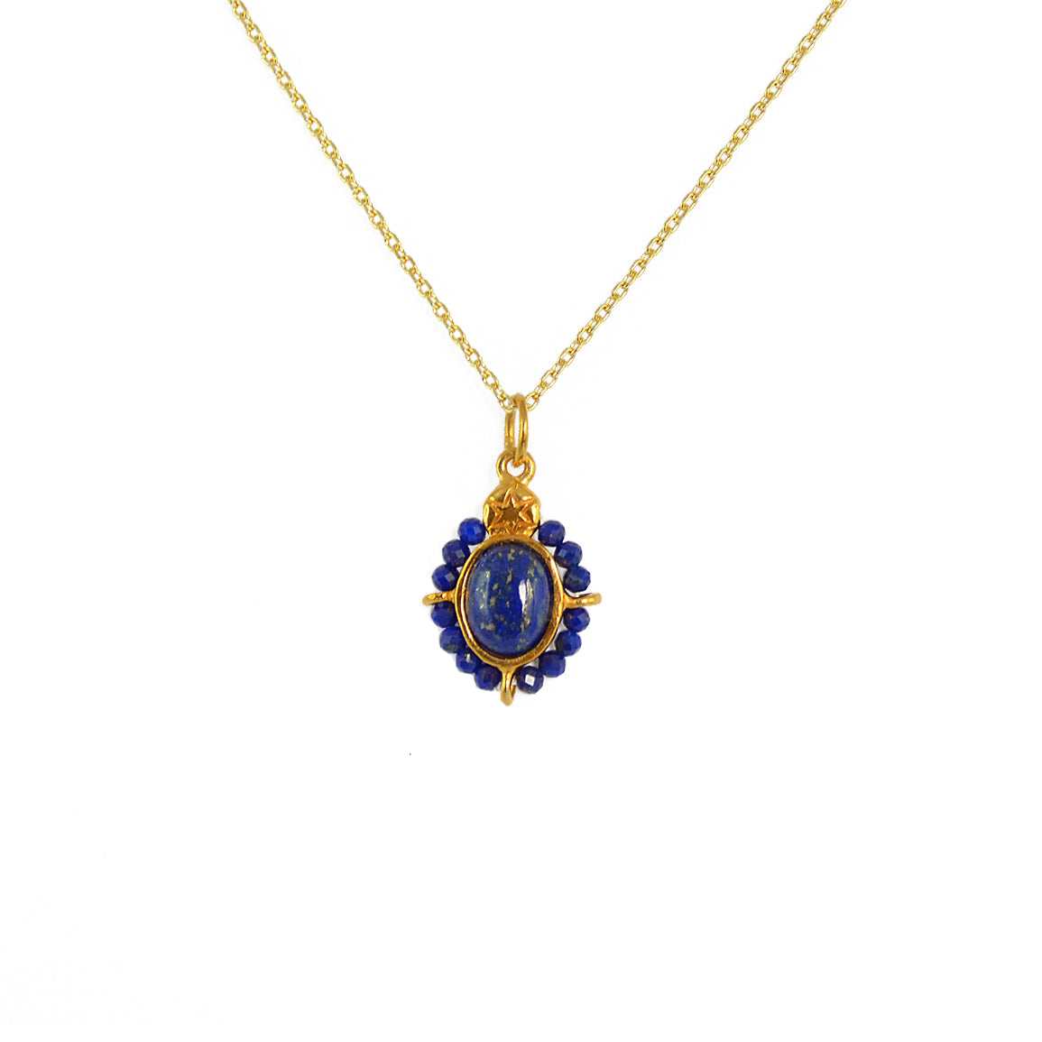 Collier doré pendentif pierre cabochon et étoile - LAPIS -