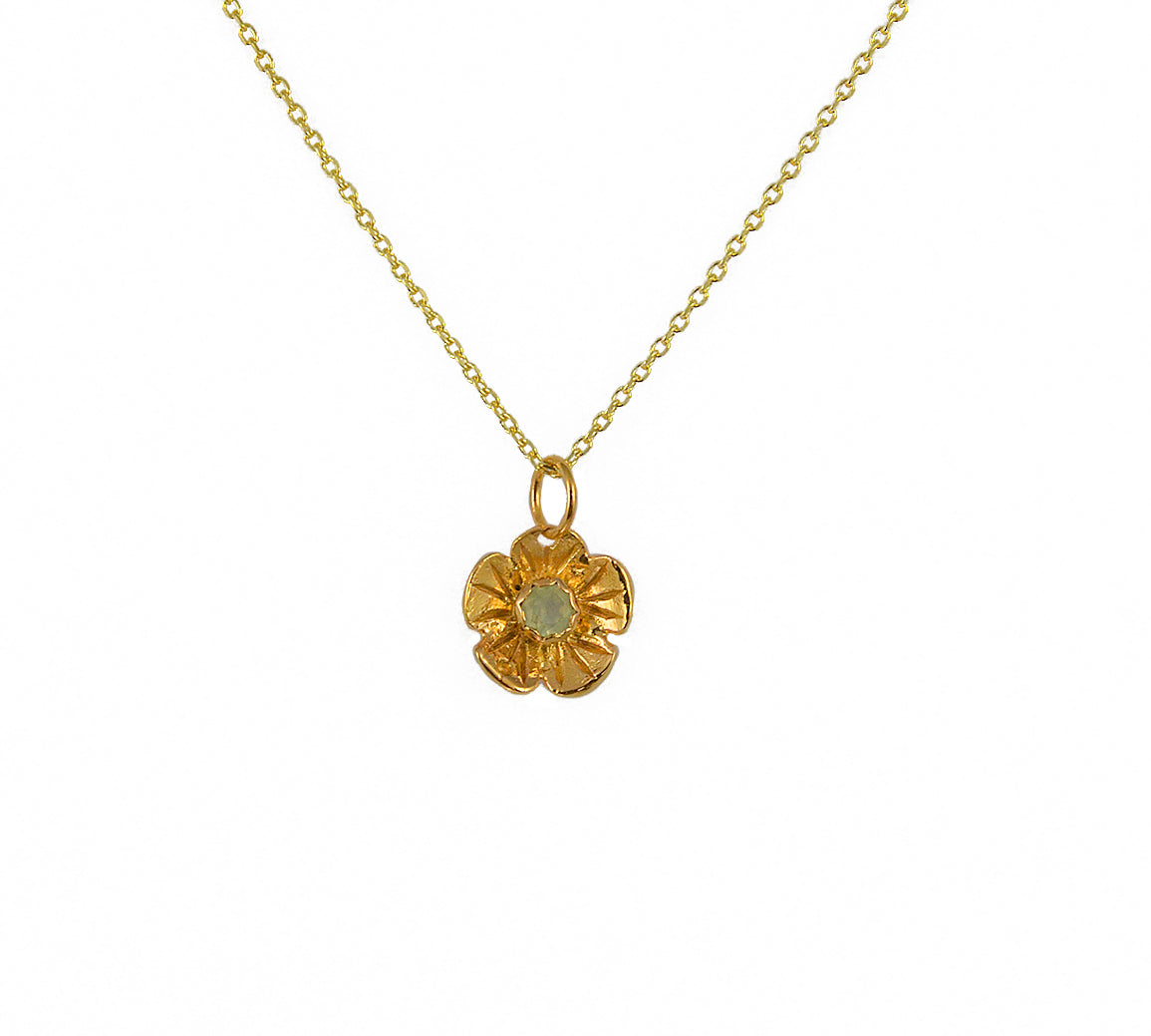 Collier doré pendentif fleur et pierre - PREHNITE - Colliers