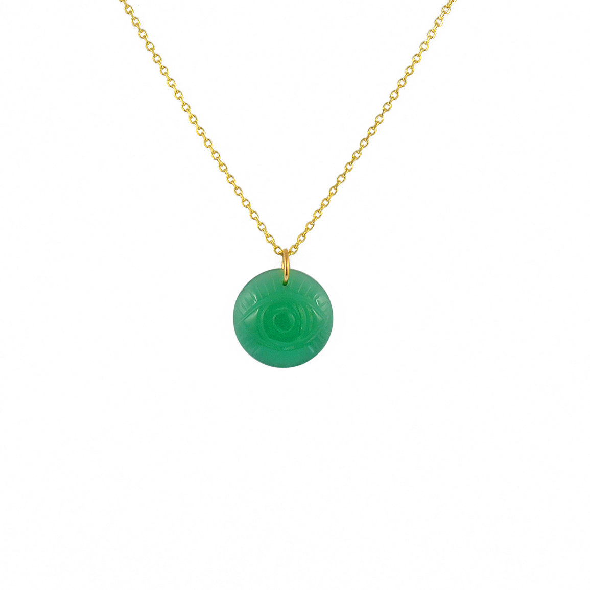 Collier doré et oeil gravé dans la pierre - ONYX VERTE -