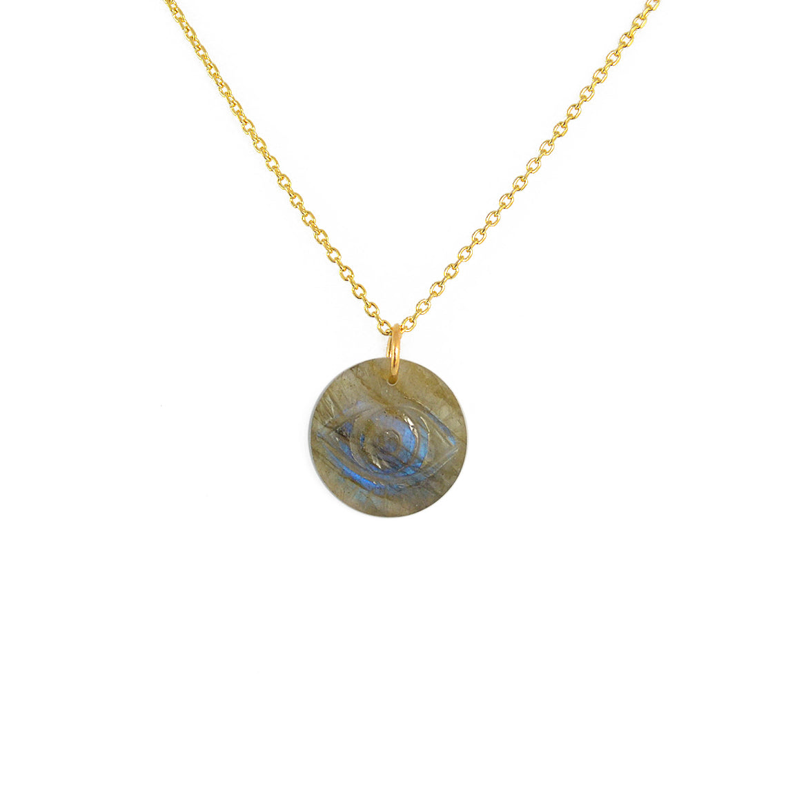 Collier doré et oeil gravé dans la pierre - LABRADORITE -