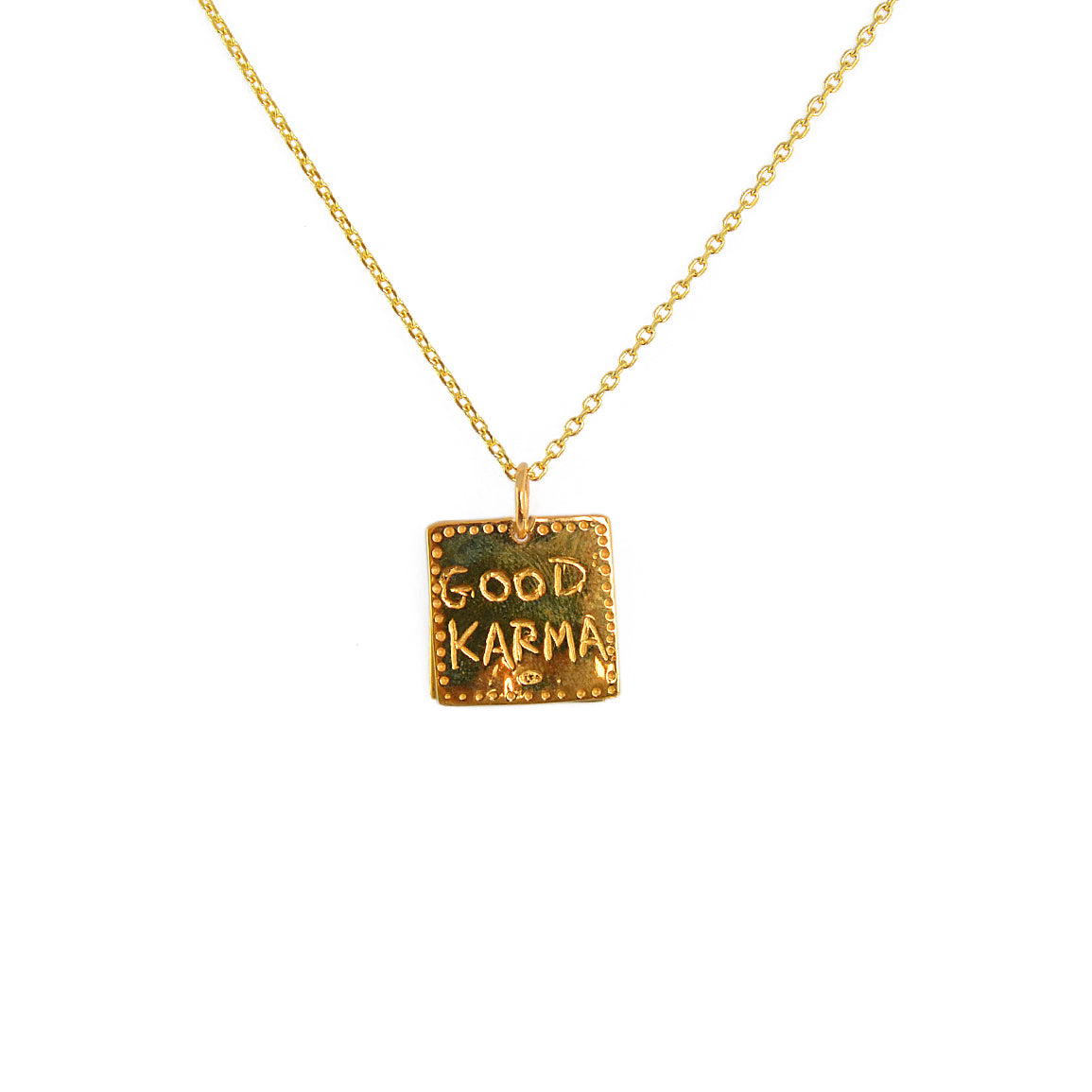 Collier doré pendentif carré lune étoile good karma