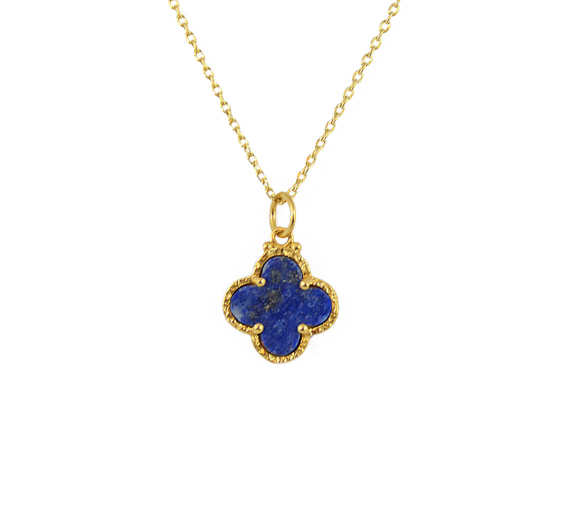 Golden clover necklace with natural stones
