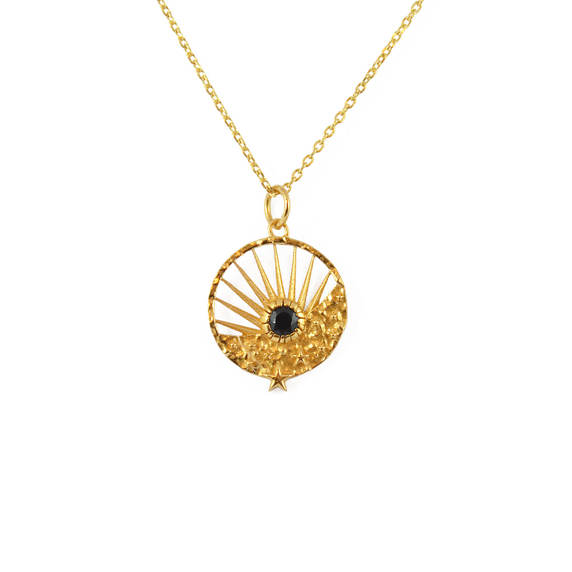 Collier doré médaille astres soleil et pierre - ONYX NOIRE