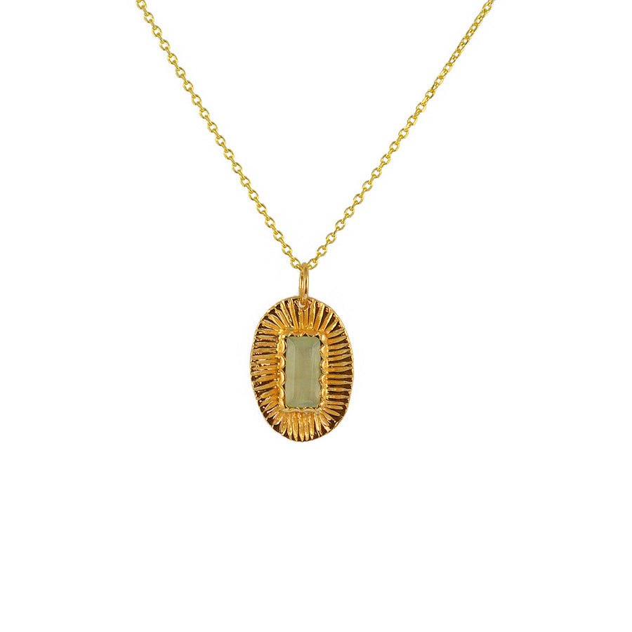 Collier doré pendentif ovale texturé et pierre - PREHNITE -