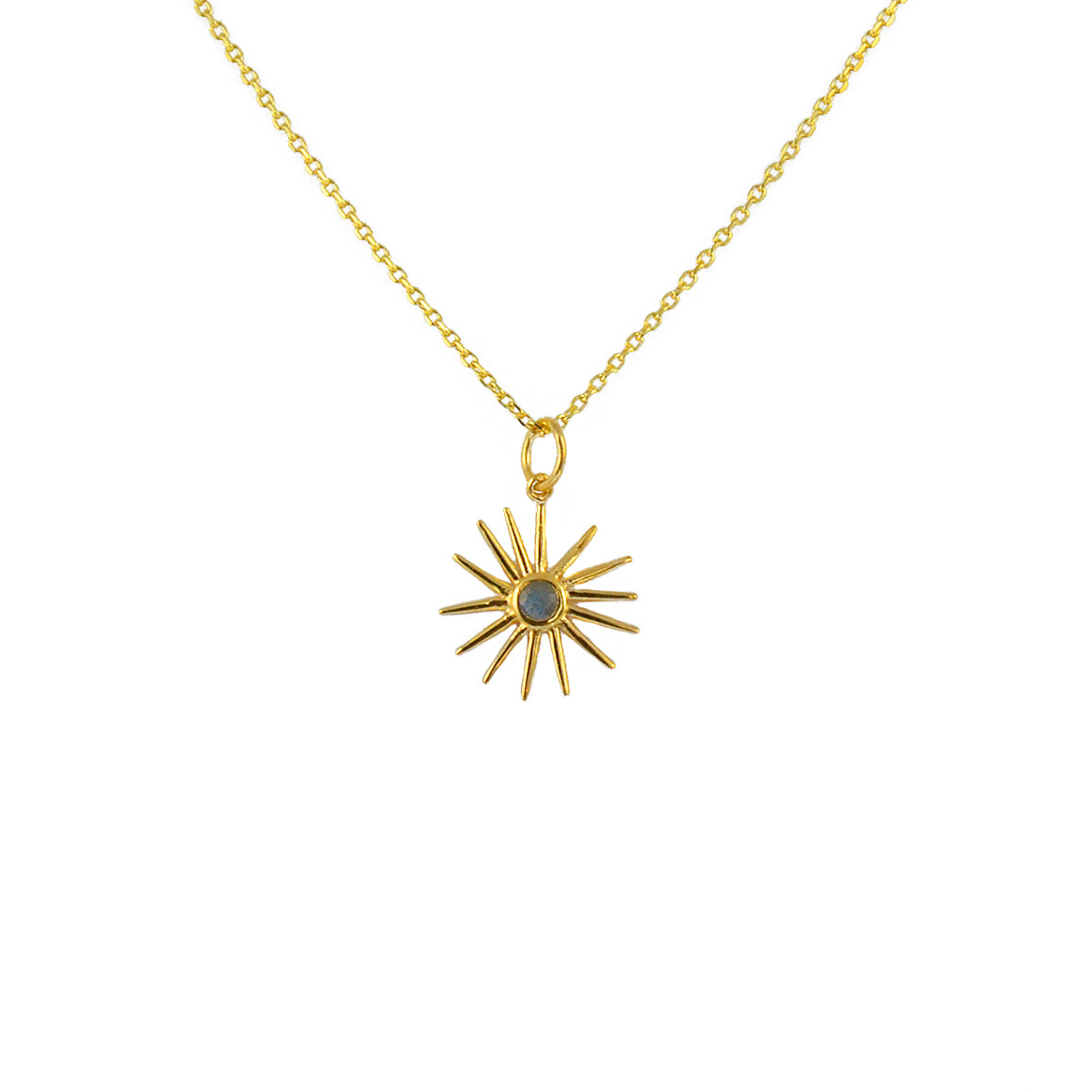 Collier doré et pendentif soleil pierre - LABRADORITE -