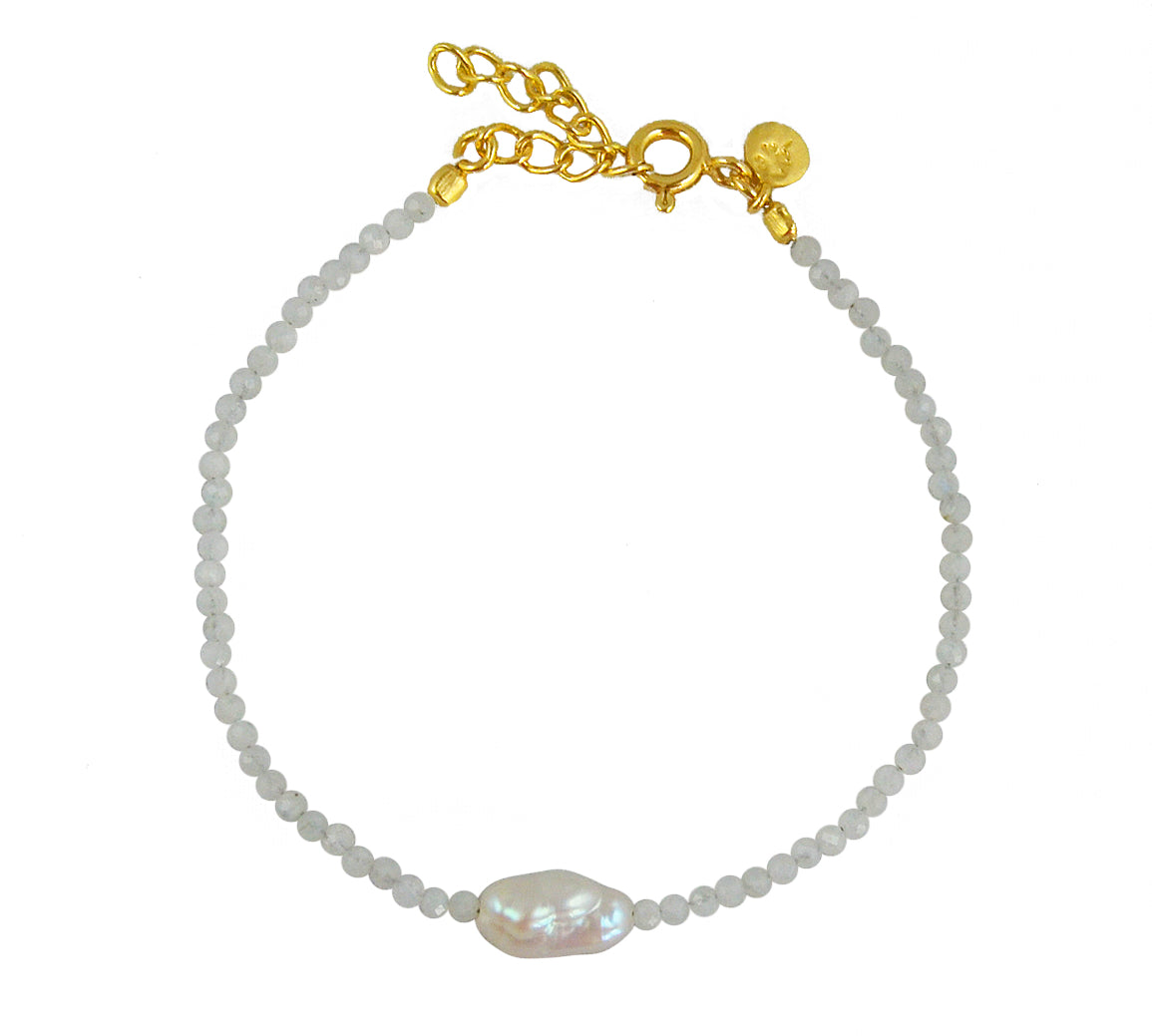 Bracelet pierres fines et perle de culture - PIERRE DE LUNE
