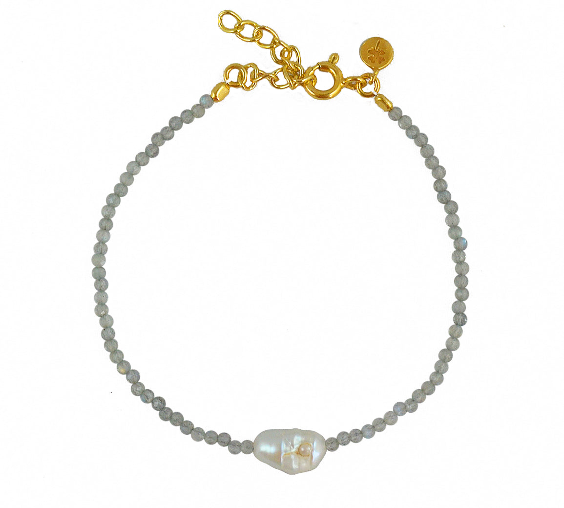 Bracelet pierres fines et perle de culture - LABRADORITE -
