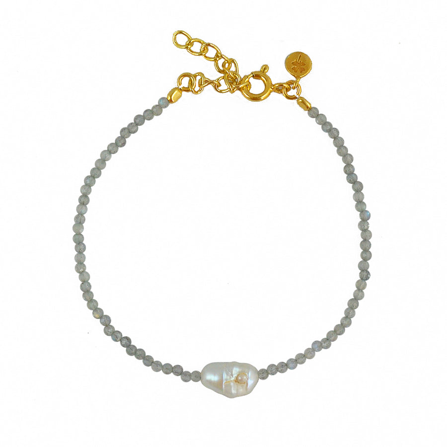 Bracelet pierres fines et perle de culture - LABRADORITE -