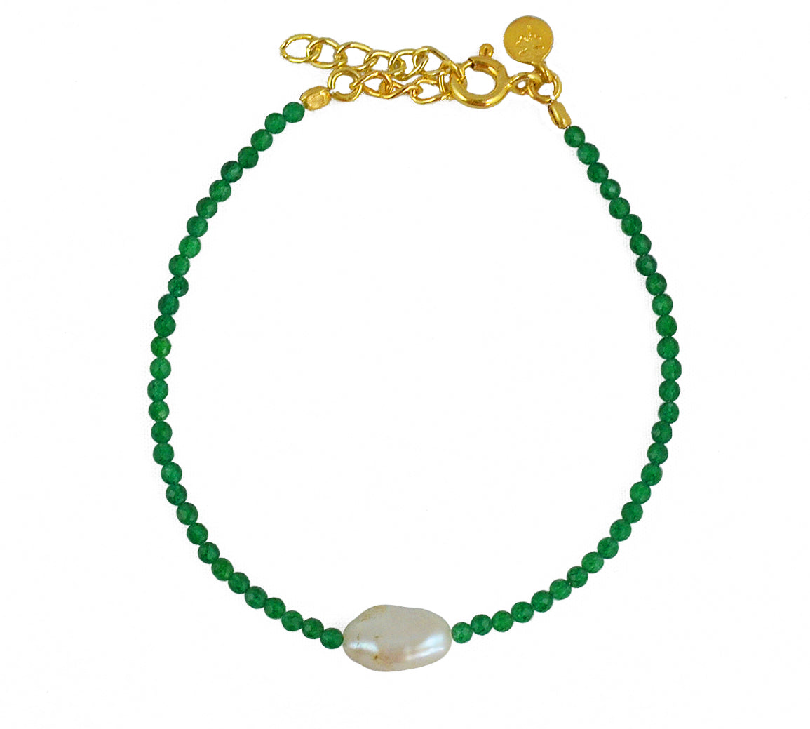 Bracelet pierres fines et perle de culture - ONYX VERTE -