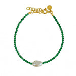 Bracelet pierres fines et perle de culture - ONYX VERTE -