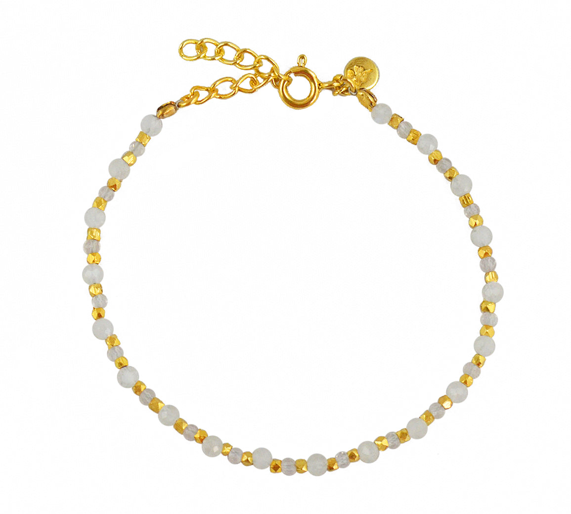 Bracelet duo de pierres et perles dorées - PIERRE DE LUNE &