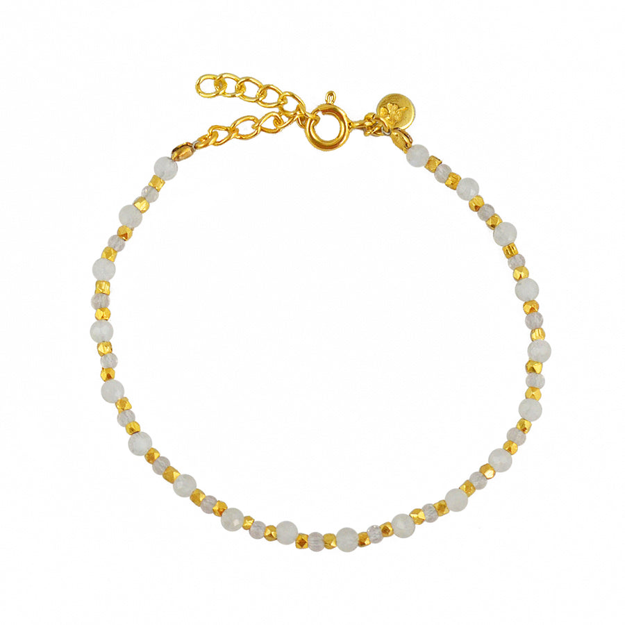 Bracelet duo de pierres et perles dorées - PIERRE DE LUNE &