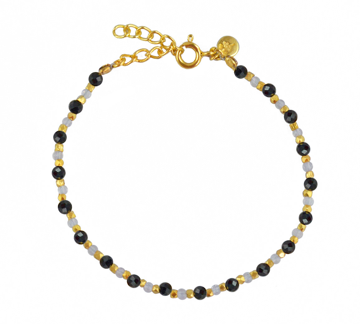 Bracelet duo de pierres et perles dorées - ONYX NOIRE &
