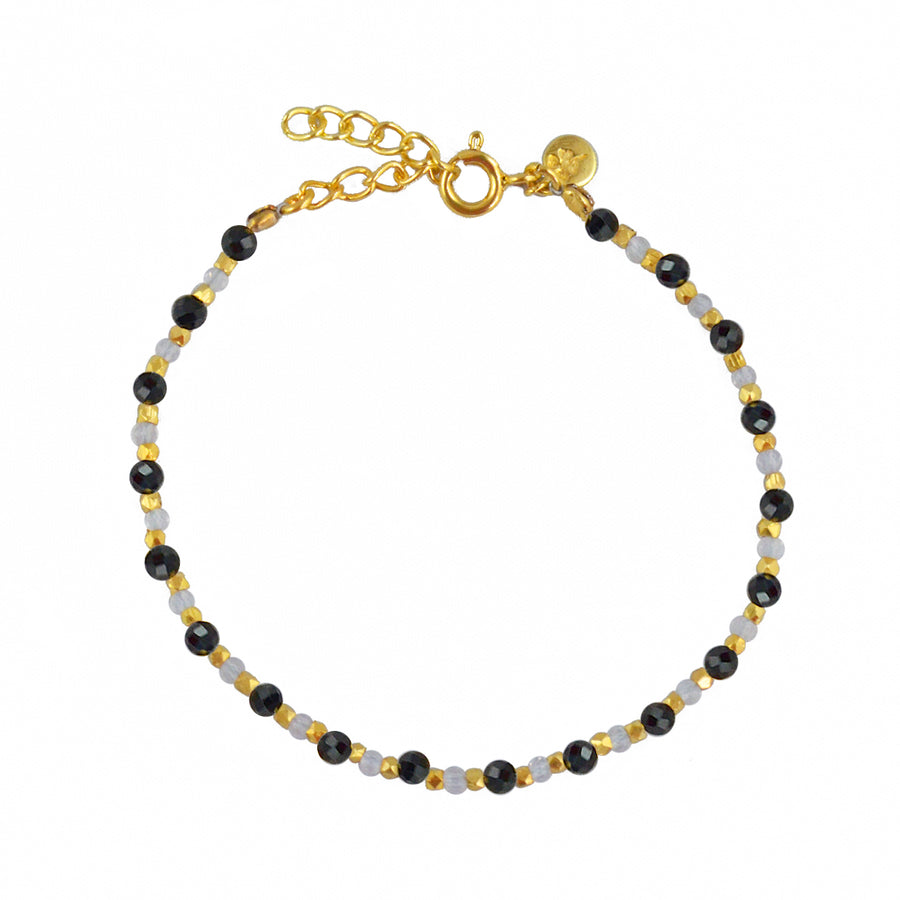 Bracelet duo de pierres et perles dorées - ONYX NOIRE &