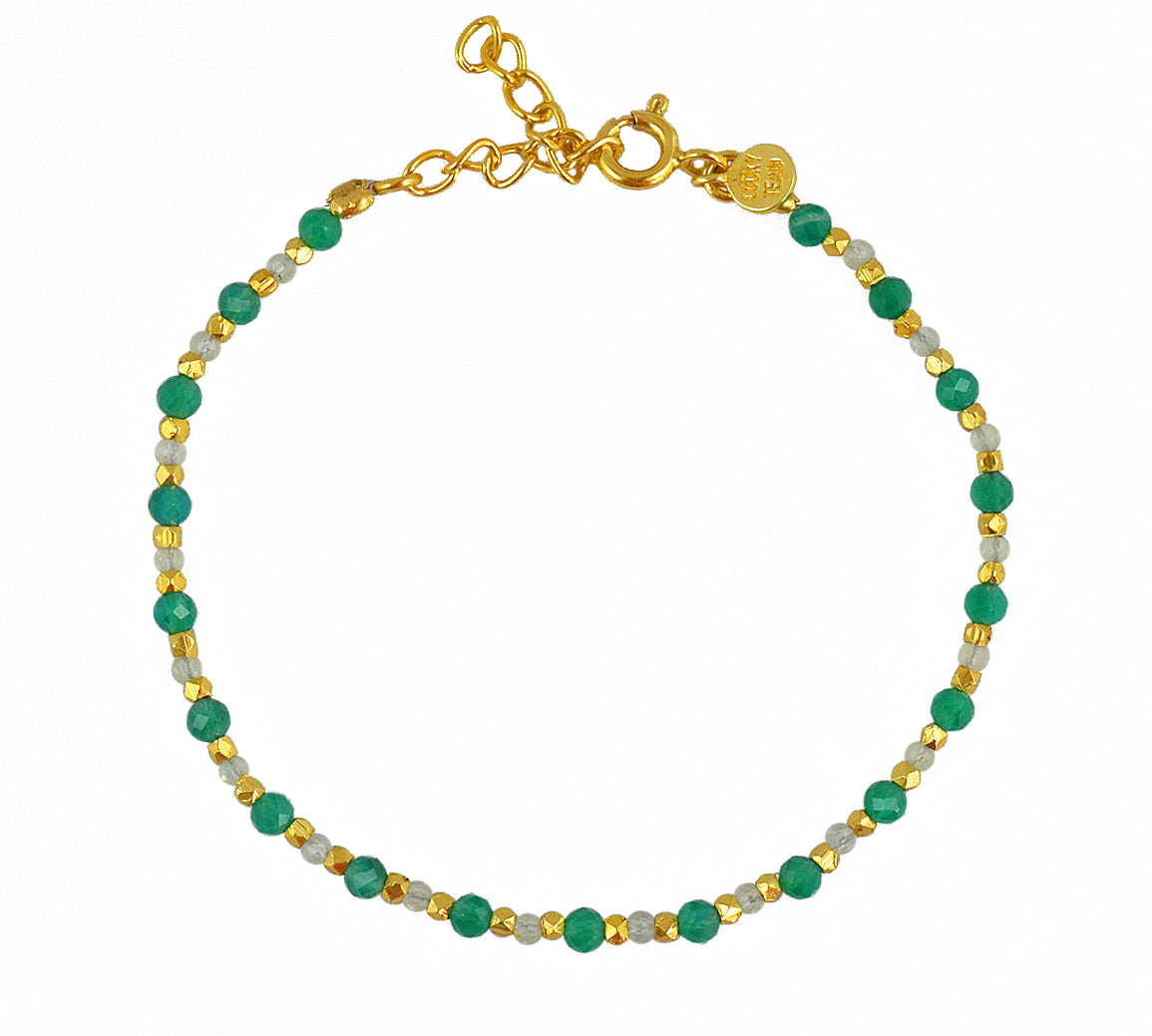 Bracelet duo de pierres et perles dorées - ONYX VERTE &