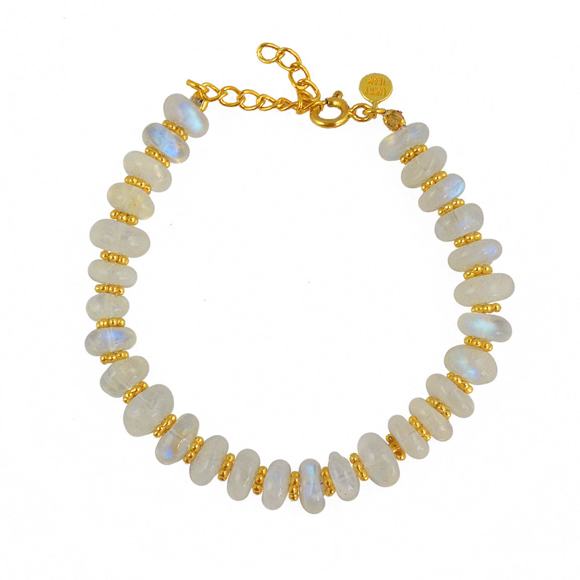 Bracelet doré pierre disques ronds et perles dorées -