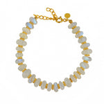 Bracelet doré pierre disques ronds et perles dorées -