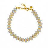Bracelet doré pierre disques ronds et perles dorées -