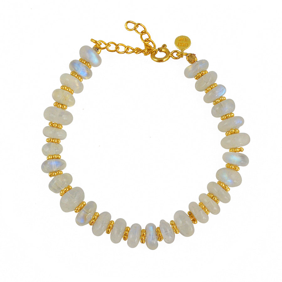 Bracelet doré pierre disques ronds et perles dorées -