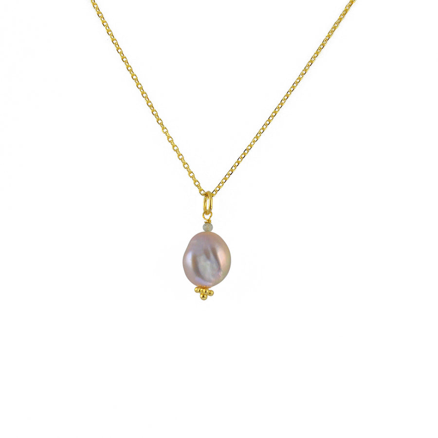 Collier doré et pendentif perle rose et pierre - Colliers