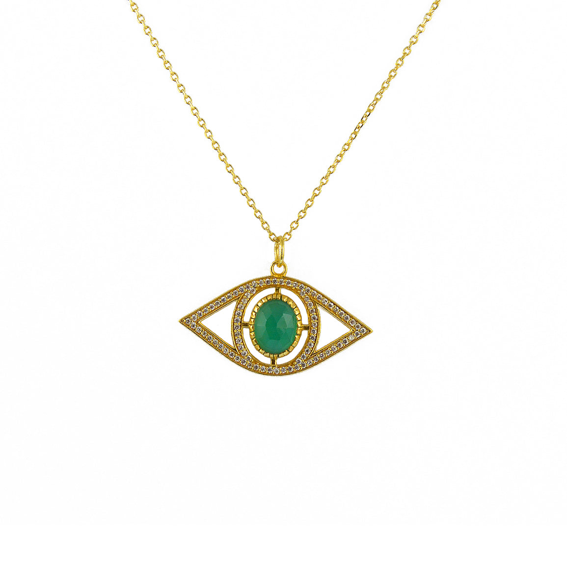 Collier doré pendentif oeil XXL pierre et zircons - ONYX