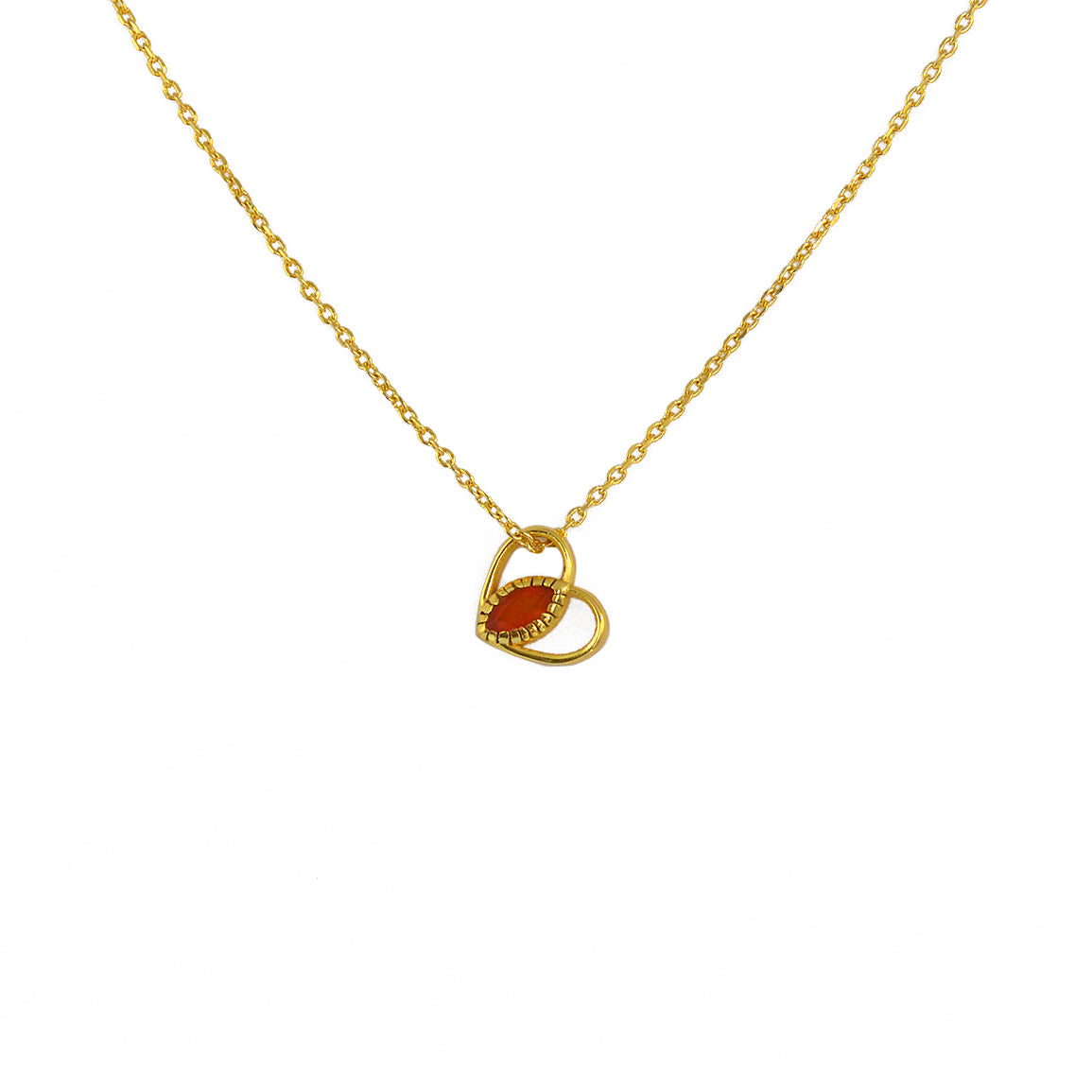 Collier doré pendentif coeur évidé et coeur - ONYX ROUGE -
