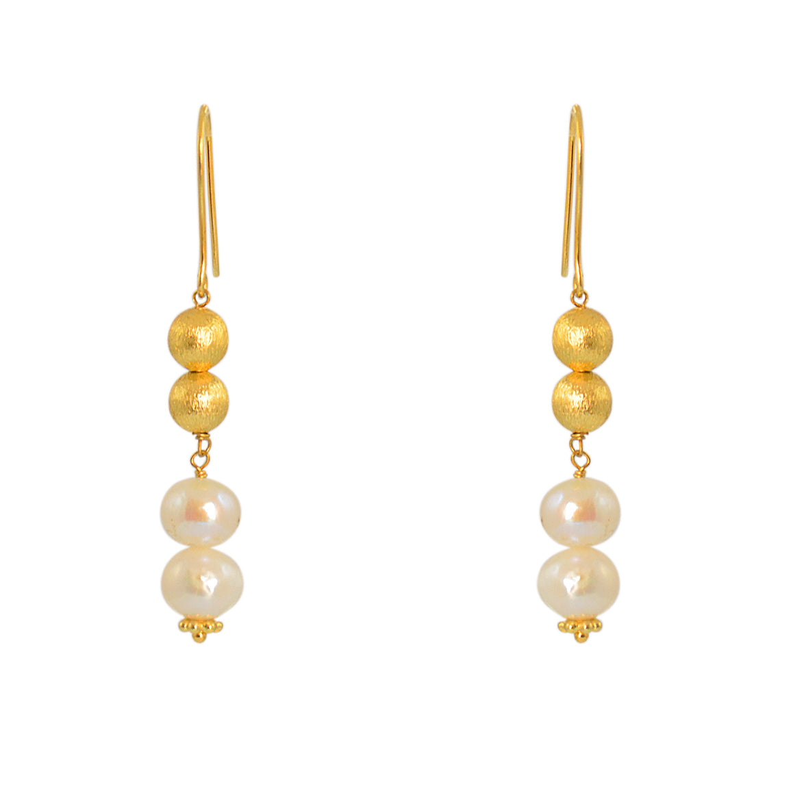 Boucles dorées perles et boules dorées - Boucles d’oreilles