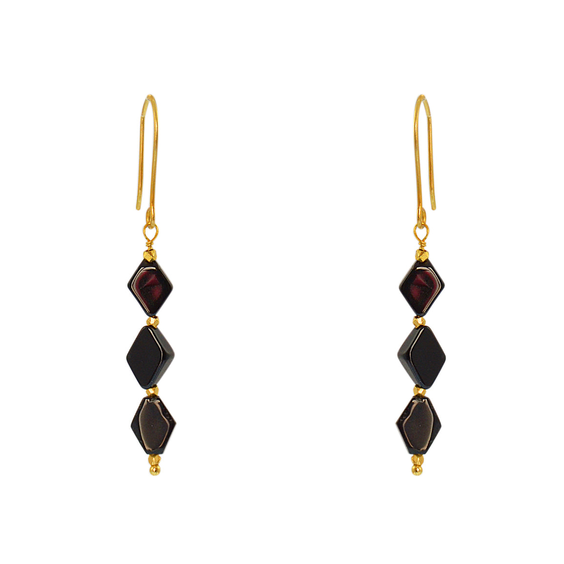 Boucles dorées et pierre en losange - ONYX NOIRE