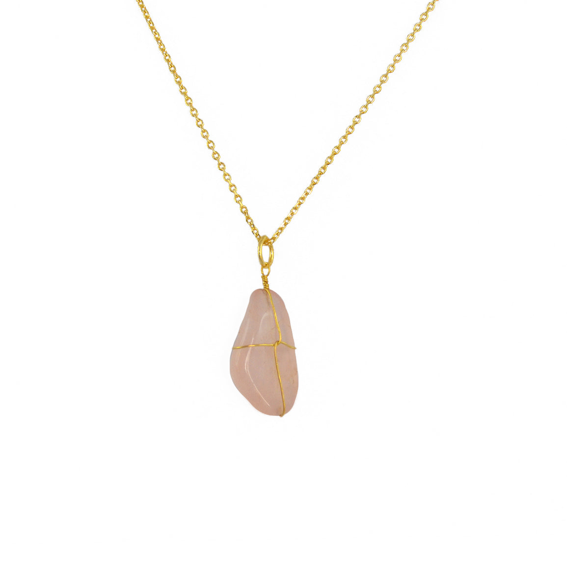 Collier doré pendentif pierre enroulée fil doré - QUARTZ