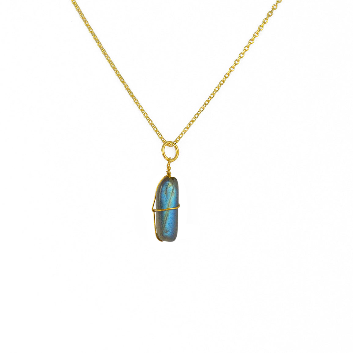Collier doré pendentif pierre enroulée fil doré -
