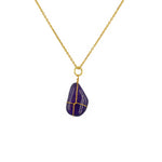 Collier doré pendentif pierre enroulée fil doré - AMETHYST -