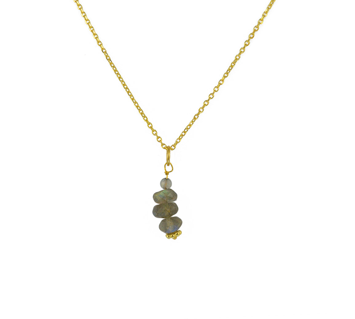 Collier doré et pendentif 4 pierres facettées - LABRADORITE