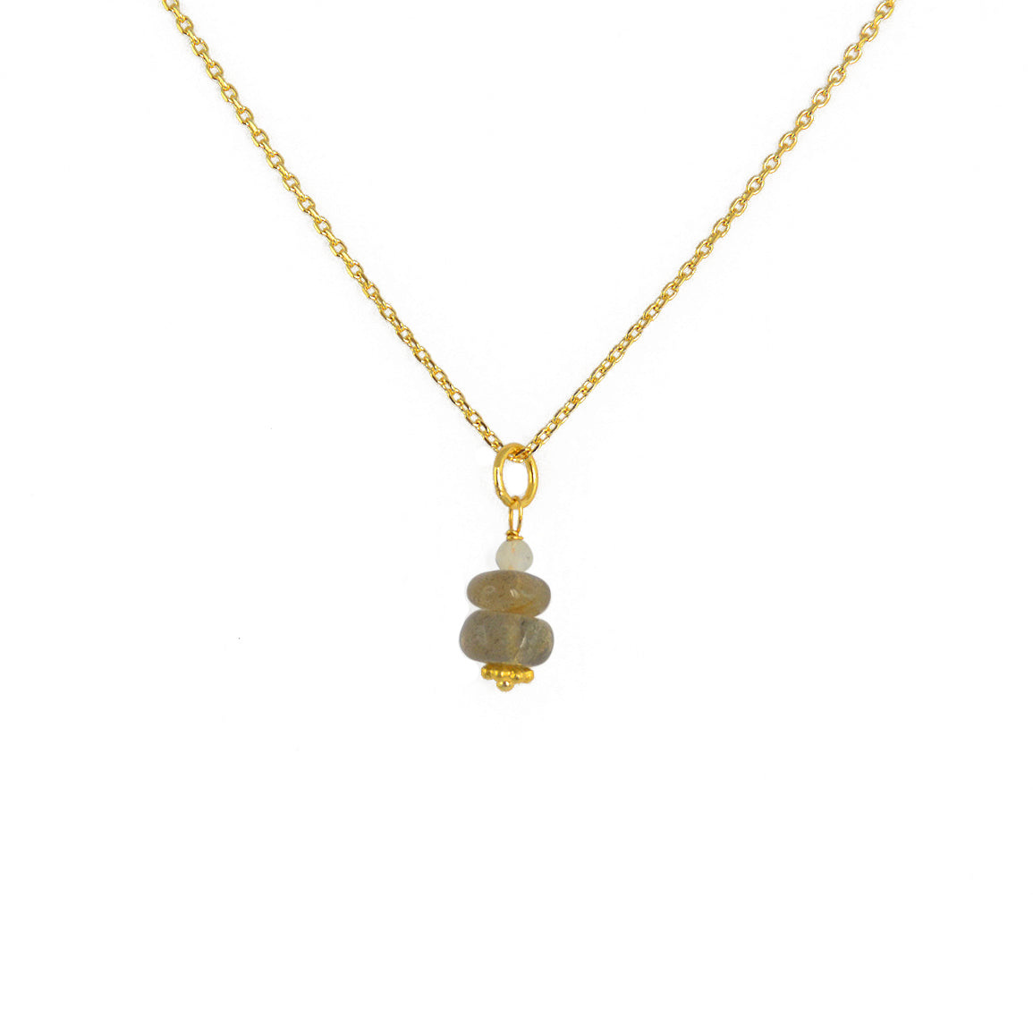 Collier doré pendentif double pierre - LABRADORITE -