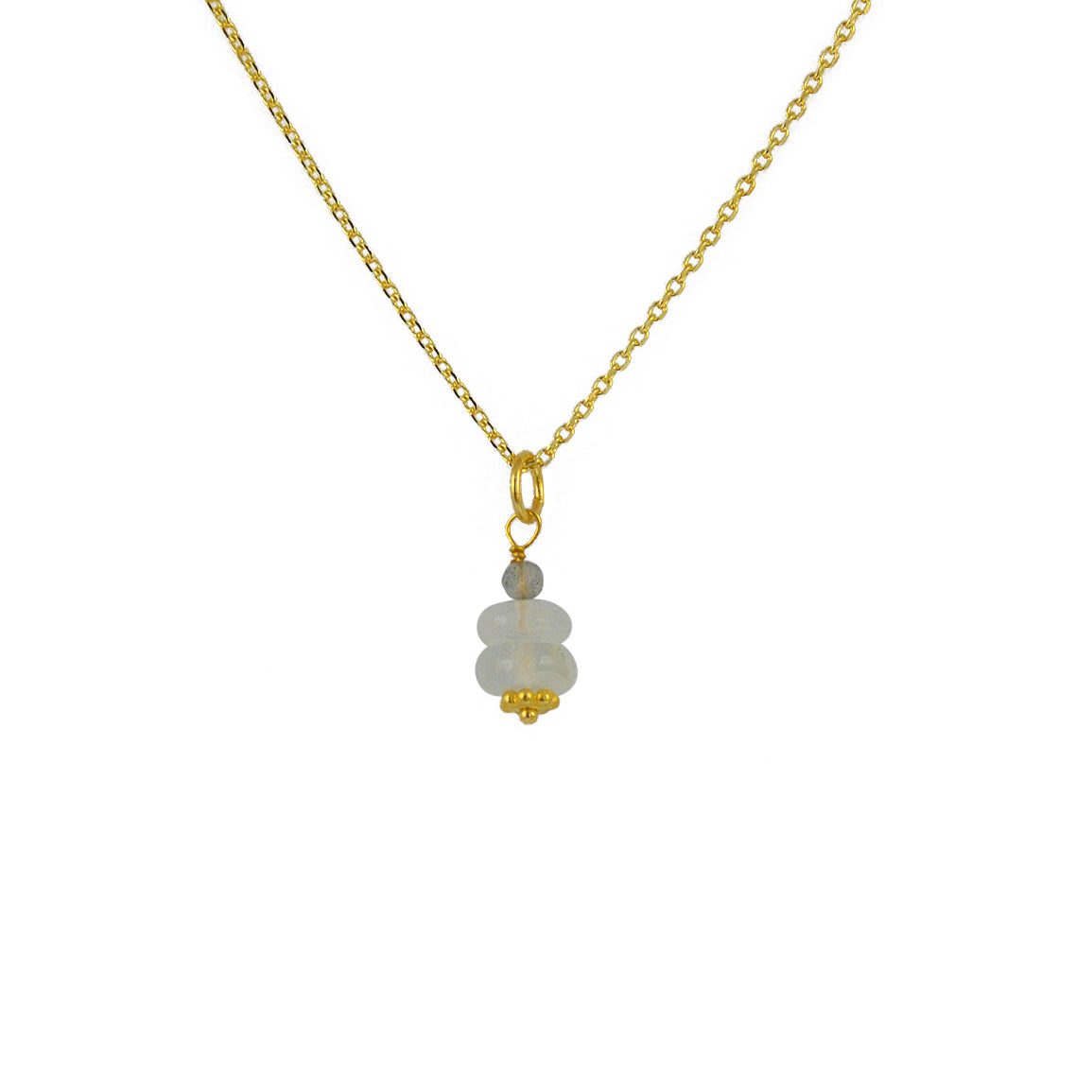 Collier doré pendentif double pierre - PIERRE DE LUNE -