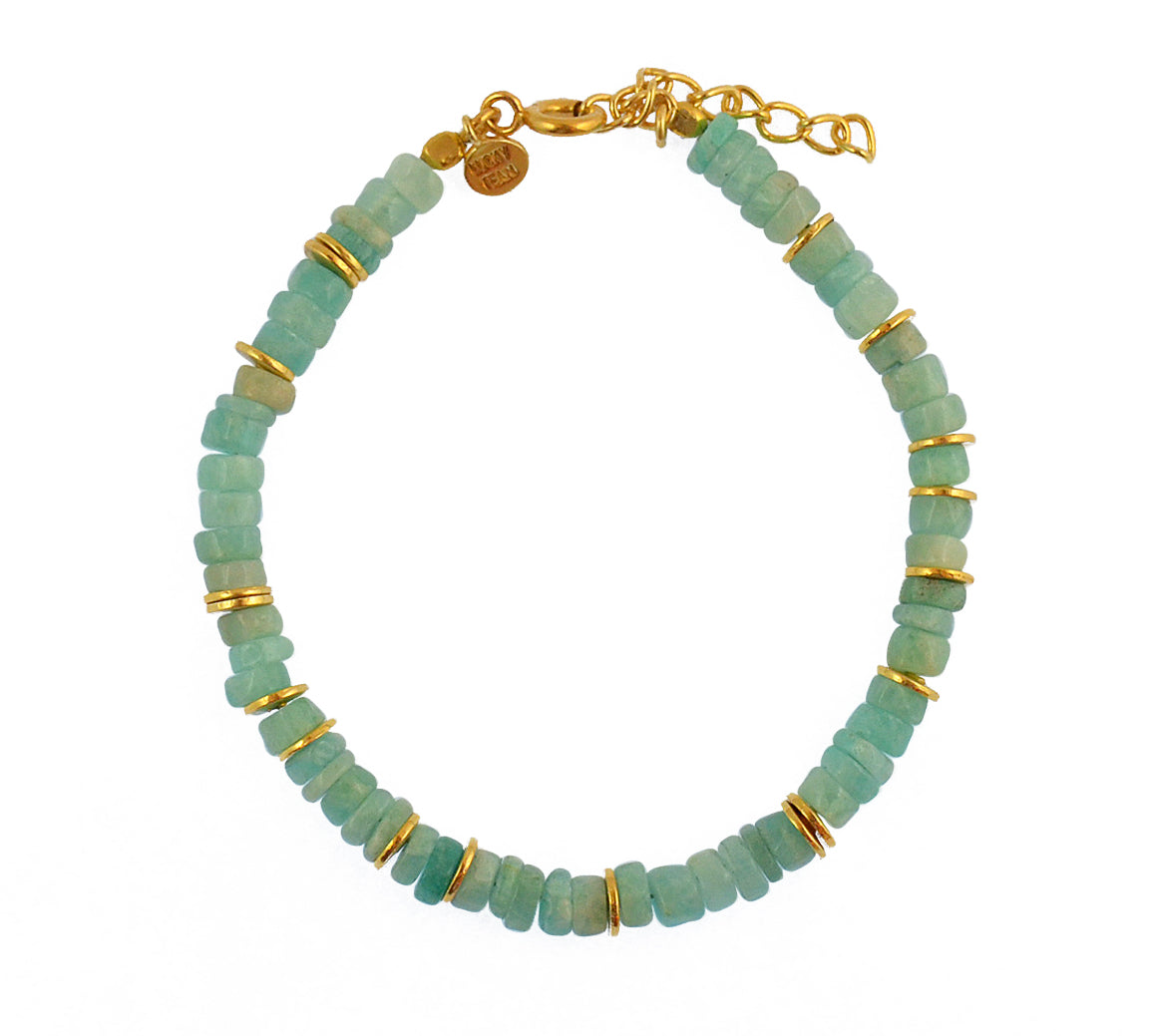 Bracelet doré et pierres heishi - AMAZONITE - Bracelets
