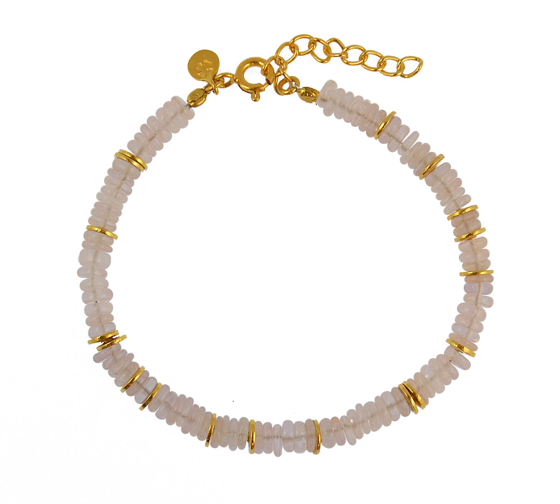 Bracelet doré et pierres heishi - QUARTZ ROSE - Bracelets