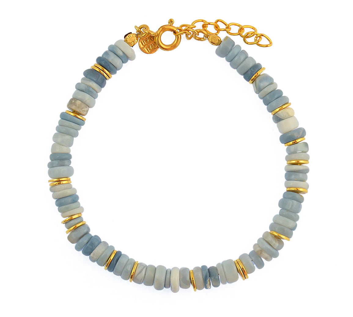 Bracelet doré et pierres heishi - OPALE BLEUE - Bracelets
