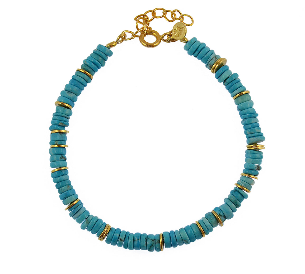 Bracelet doré et pierres heishi - TURQUOISE - Bracelets