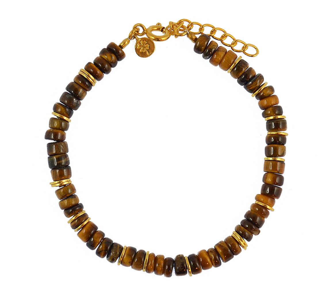 Bracelet doré et pierres heishi - OEIL DE TIGRE - Bracelets