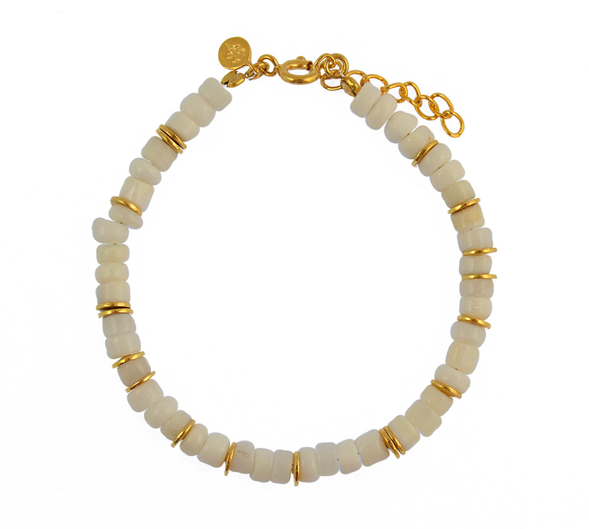 Bracelet doré et pierres heishi - OPALE BLANCHE - Bracelets