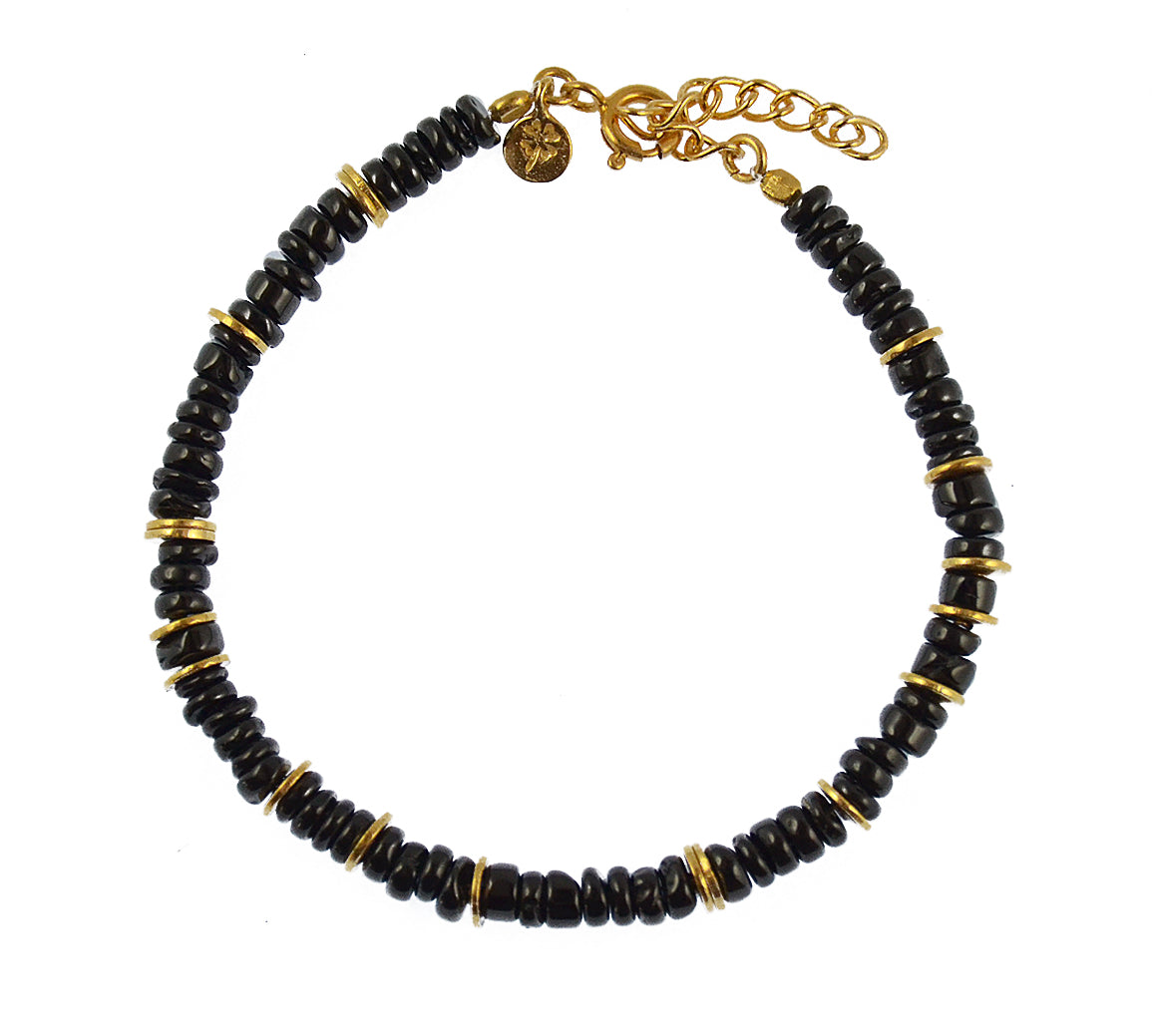 Bracelet doré et pierres heishi - ONYX NOIRE - Bracelets