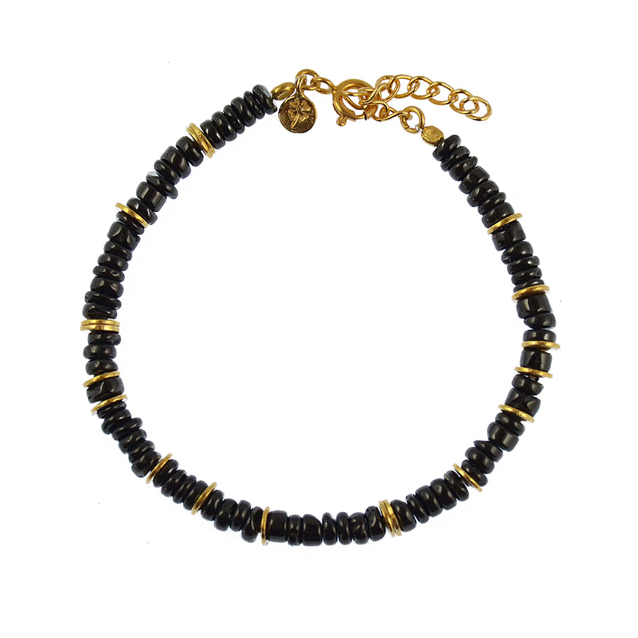 Bracelet doré et pierres heishi - ONYX NOIRE - Bracelets