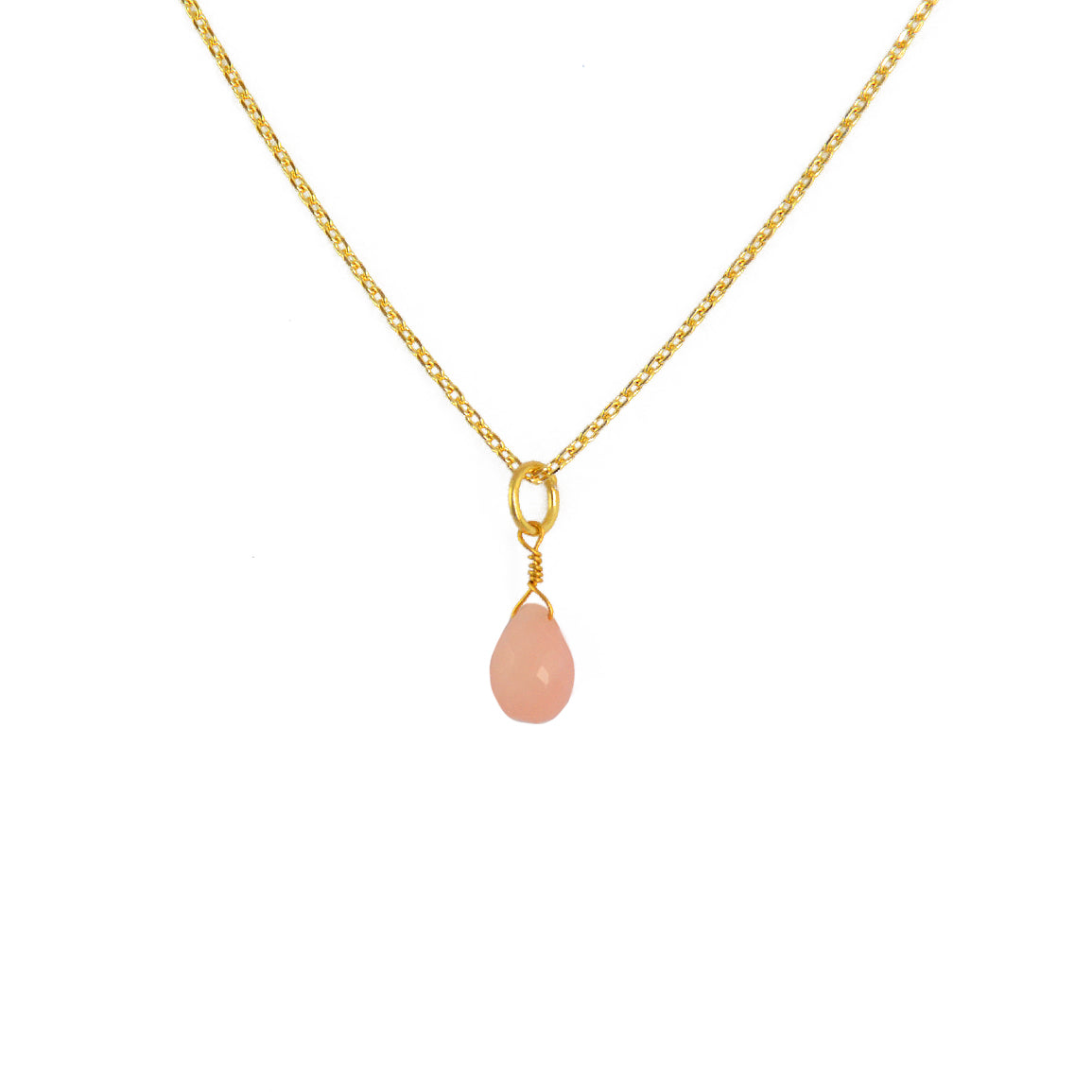 Collier doré et pierre goutte facettée - OPALE ROSE -