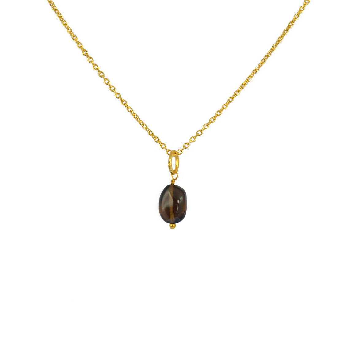 Collier doré et pendentif petite pierre - QUARTZ FUMÉ -