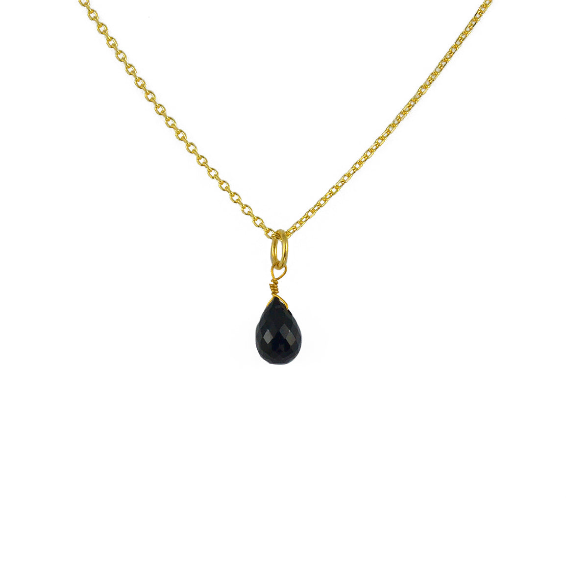 Collier doré et pierre goutte facettée - ONYX NOIRE -
