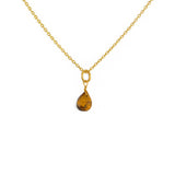 Collier doré et pierre goutte facettée - OEIL DE TIGRE -