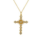 Collier doré croix pierres - PIERRE DE LUNE