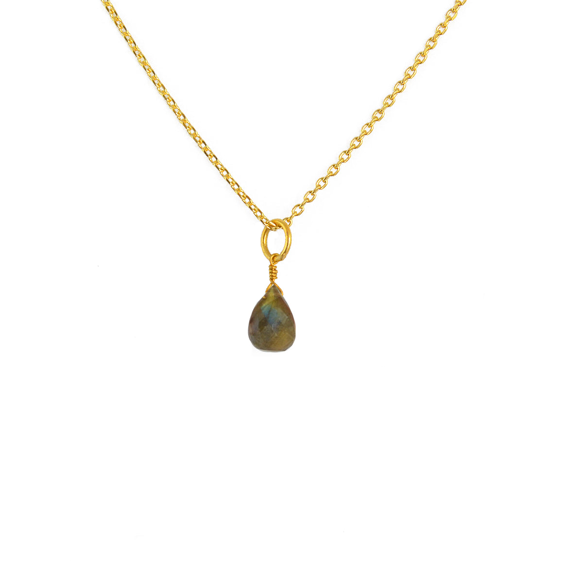 Collier doré et pierre goutte facettée - LABRADORITE -